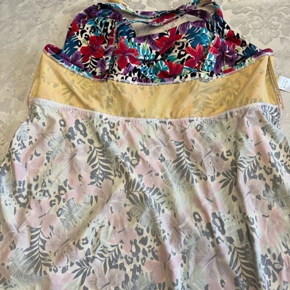 Swimsuits For All Sz 24 Tropical Floral Palms Tankini Swimsuit‎ Top V Neck Flowy - Picture 8 of 9